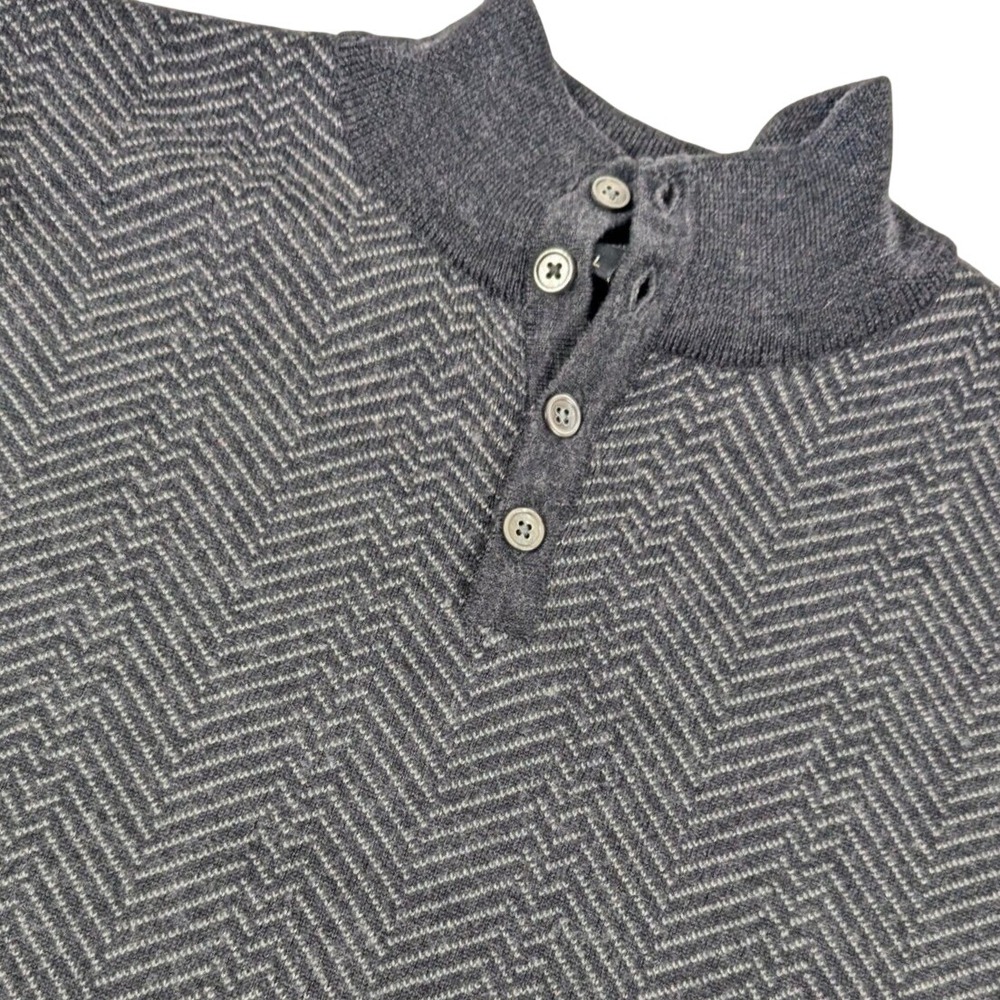 Mario Gilberti Mens Merino Wool Sweater Made in Italy Grey Button Mock L Luxury